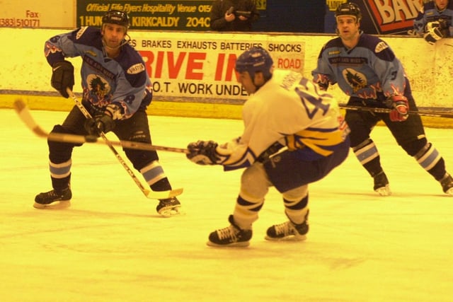Frank Morris, Fife Flyers team captain and powerhouse forward, icing in a game versus Coventry Blaze in season 2001-02
