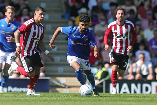 Dilan Markanday gets Chesterfield moving against Sheffield United. Pic by Tina Jenner