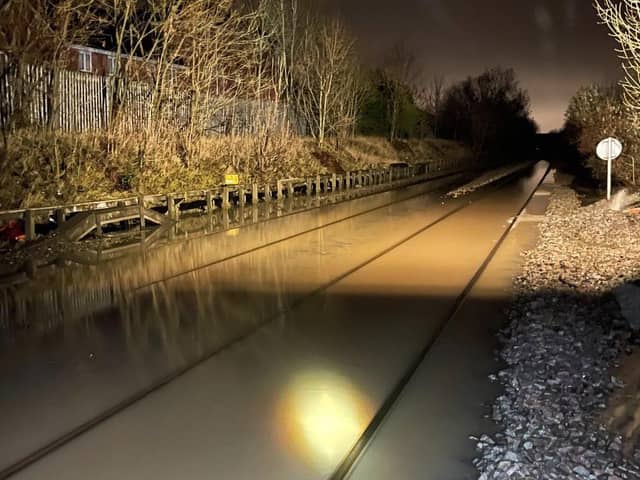 Heavy rain has led to flooding on the rail line. 
Image: Network Rail East Midlands