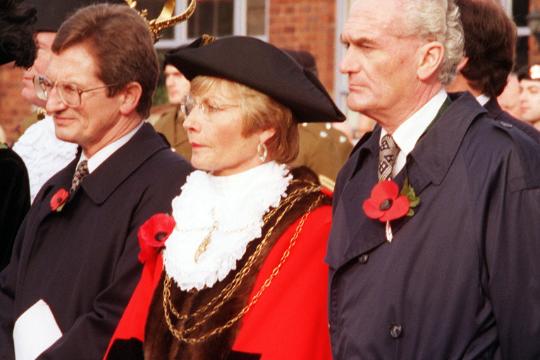 Mayor Yvonne Woodcock at the Remembrance Day service in Doncaster, 1998.