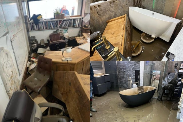 Photos show one of the best interior design showrooms in England in tatters after Storm Babet.