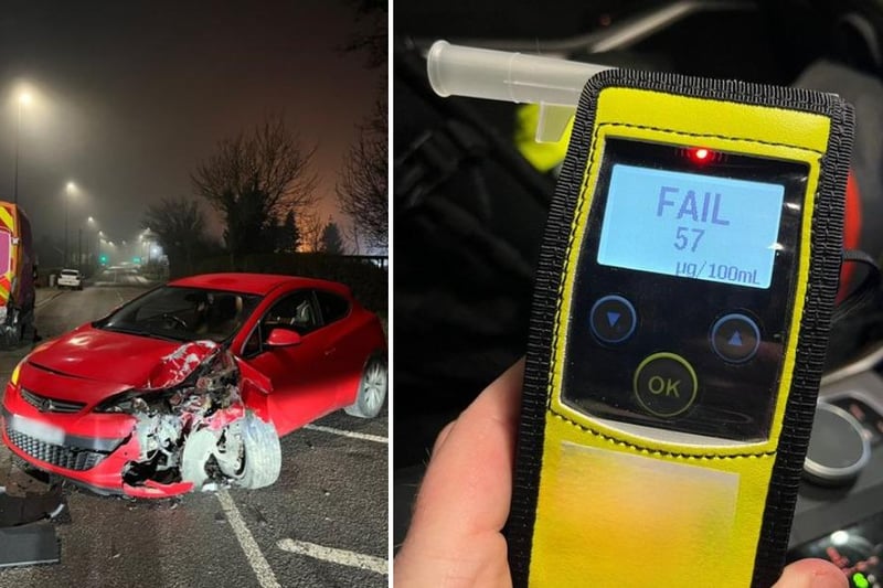 The driver of this Astra hit the "highly-visible" van in Codnor "due to being intoxicated", say police.  Police tweeted: "Initially runs from the scene but returns shortly after to provide a positive breath test".