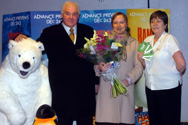 Florist Terry Ward, Ticket winner Kelly Clark and Manager Sue Mirfin at Vue Cinema Doncaster in 2006
