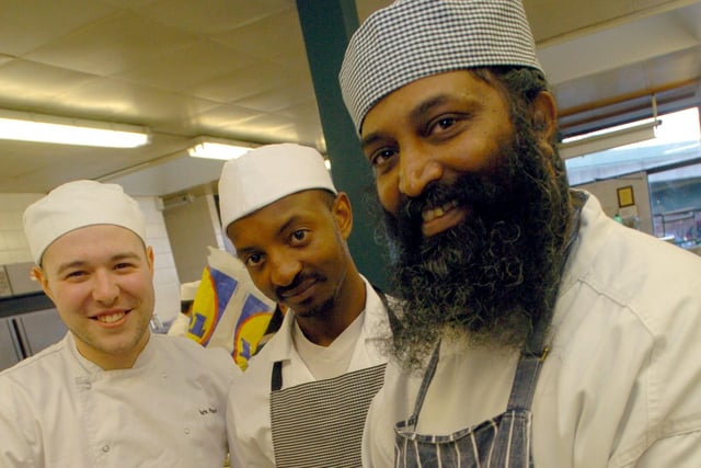 Bakery student Israel Bhooshi(right) with fellow students, Mark Waples(left) and Emile Mouafo pictured in the catering department at Castle College, Sheffield in 2005