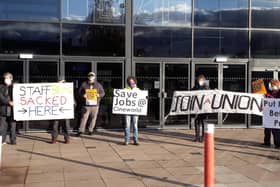 Campaigners outside Cineworld in Chesterfield.