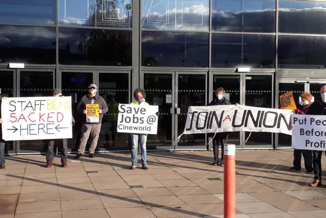 Campaigners outside Cineworld in Chesterfield.