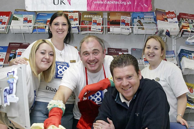 Co-op Travel on Ecclesall Road in 2007 when the store held a fundraising day for Diabetes UK and former Sheffield Wednesday footballer Chris Waddle went down to lend his support. Pictured with General Manager Trevor Davis dressed as a tea maid.