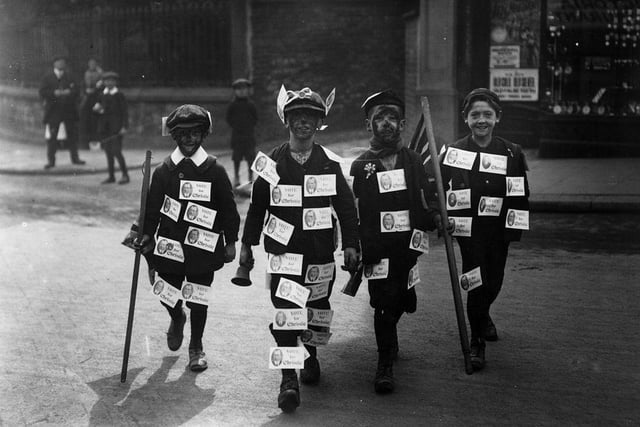 Miners' children, wearing Unionist colours and waving the Union Jack, during the Chesterfield By-Election on 20th August 1913: