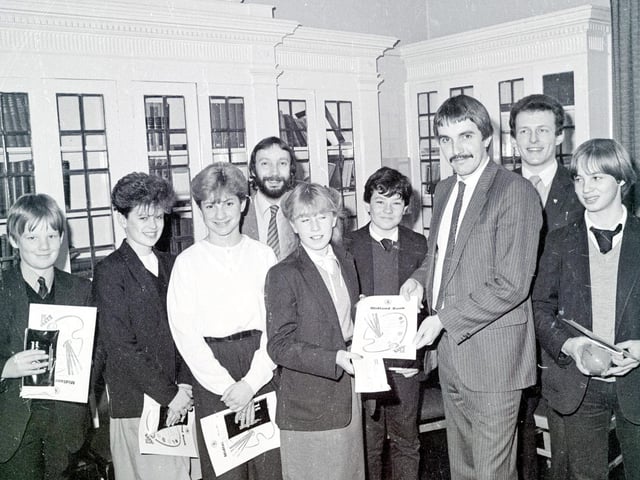 Midland bank presentation to Swanwick Hall pupils, December, 1983.