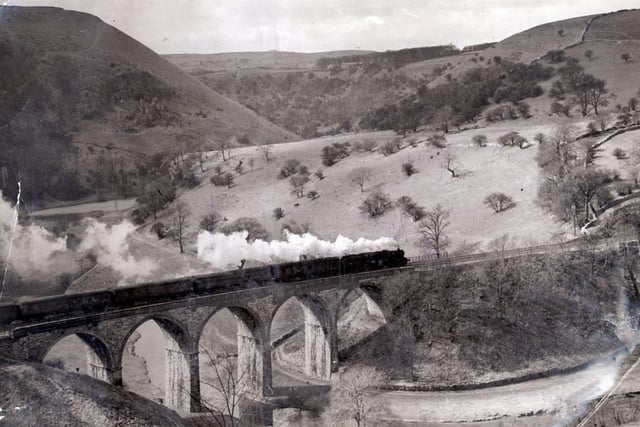 It's full steam ahead as a locomotive crosses the Monsal Head viaduct. Phoito: Sheffield Newspapers Ltd