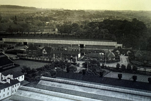 View from Tube works chimney looking east towards Spital, Derby Road, 1958.