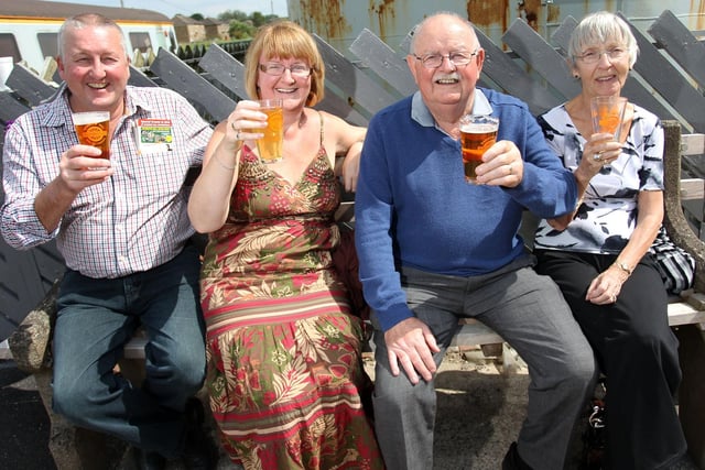 Heather and Andrew Stephenson and Percy and Sheena Greenwood soaked up the sun at the Rail Ale festival in 2014.