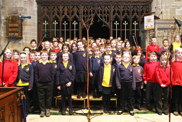 Pupils from Bishop Pursglove School and Litton Primary pictured before their Pop Connection concert at the Cathedral of the Peak in Tideswell in 2009