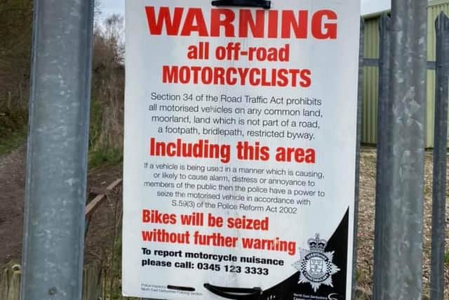 Officers put up a sign warning riders to not travel on private land in Renishaw. Credit: Killamarsh and Eckington SNT.