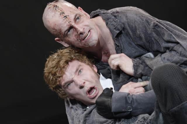 Jonny Lee Miller as The Creature and Benedict Cumberbatch as Victor Frankenstein.