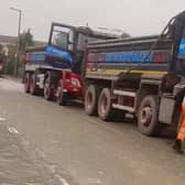 A number of the lorries blocked from entering the Stanley Street, Somercotes, site. Image from Steve Tomlinson.