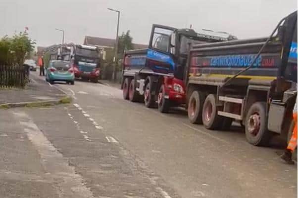 A number of the lorries blocked from entering the Stanley Street, Somercotes, site. Image from Steve Tomlinson.