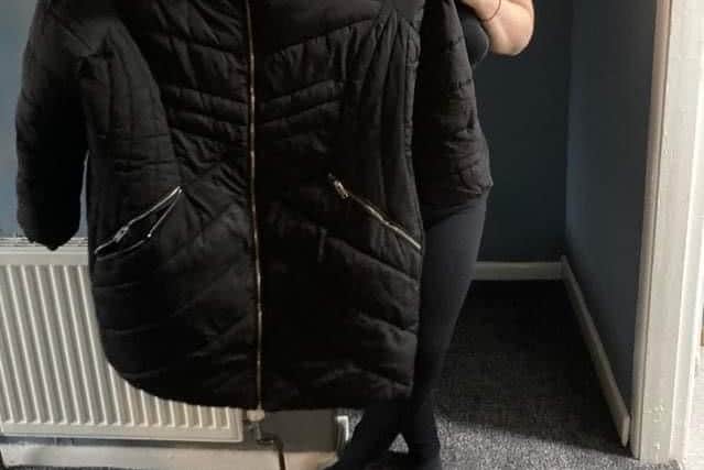 This is the size 24-26 coat that Jemma used to wear at her heaviest.
