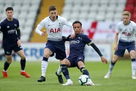 Tyree Wilson in action for Derby County U23s against Tottenham in Premier League 2.