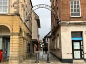 The gateway to The Shambles shopping quarter, off  Chesterfield Market Place