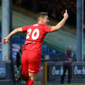 Jeff King celebrates his goal against Halifax in the 2-1 win.