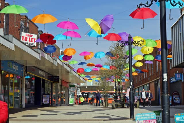 Colourful umbrellas in Alfreton.