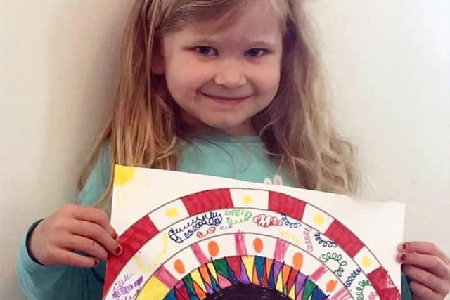 This lovely photo of Bella aged 4 with her rainbow painting was sent in by Sarah Jayne Cave, in March 2020