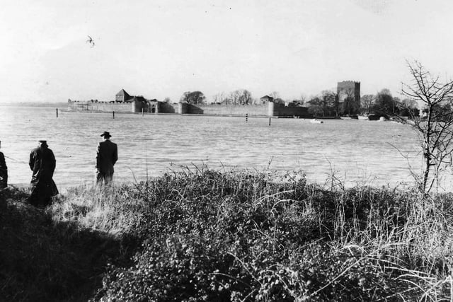 Portchester Castle from Horsea Island, January 1970