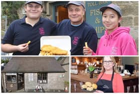 Get a quick bite to eat at the Toll Bar Fish & Chips at Stoney Middleton, Vintage Tearooms in Chesterfield and The Old Smithy Tearooms in Monyash, near Bakewell, pictured clockwise from top.