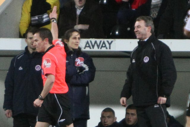 Chesterfield manager John Sheridan gets sent to the stands in 2010.