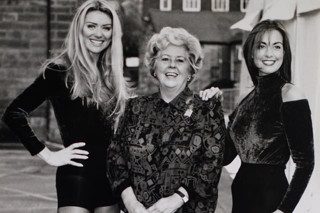 Speaker of the House of Commons Betty Boothroyd MP with models at Aristoc Belper. November 1993.