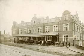 This image from 1897 shows the Market Place station which used to stand next to what is now the Portland Hotel on West Bars