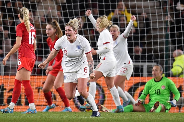 Bright celebrates after scoring the opening goal of the Women's International football match between England and Canada in Middlesbrough earlier this year.