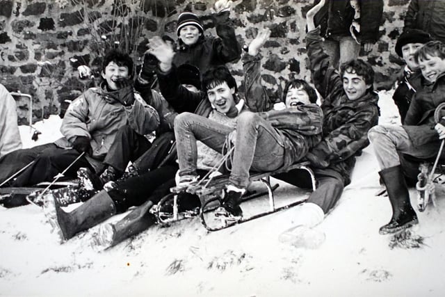 Kids enjoy the snow in Ripley, January 1986.