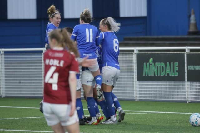 Chesterfield celebrate their late equaliser. Photo: Chesterfield FC Women.