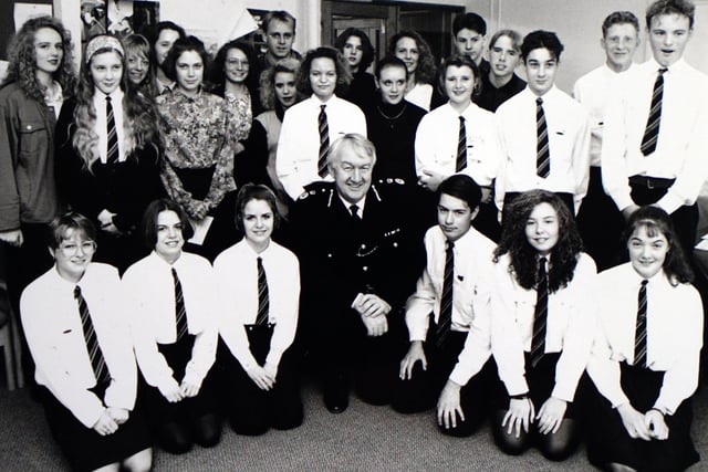 Chief constable presents awards atAldercar school November 1991.