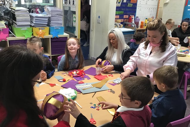 Pupils at Inkersall Spencer Academy pictured making crowns as part of celebrations for the Queen's Platinum Jubilee
