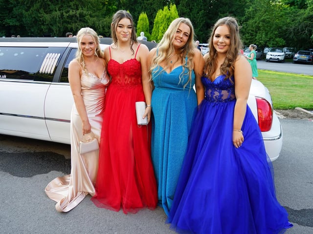 A stretch limo brought students to the prom night celebration.