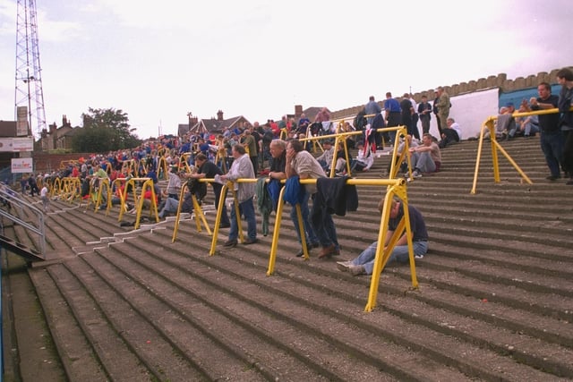 Fans on the terraces at Saltergate during the Nationwide League Division Three match between Chesterfield and Macclesfield, which Spireites won 4-1.