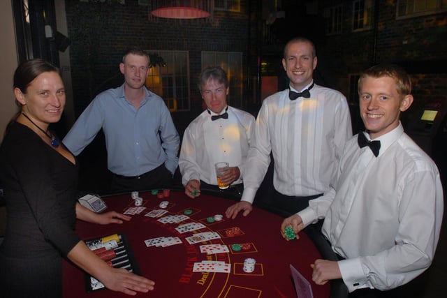 Casino Night at the Crystal Bar in 2008 was held to raise funds for a bone scanner machine for Sheffield Childrens Hospital. Seen LtoR are  table staff Cherece, Gareth, Dave, Grame, and Daniel.