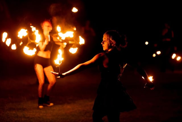 The three-hour event featured circus and fire performers, live music and dance acts  and culminated in a display of fireworks illuminating the Chatsworth landscape.