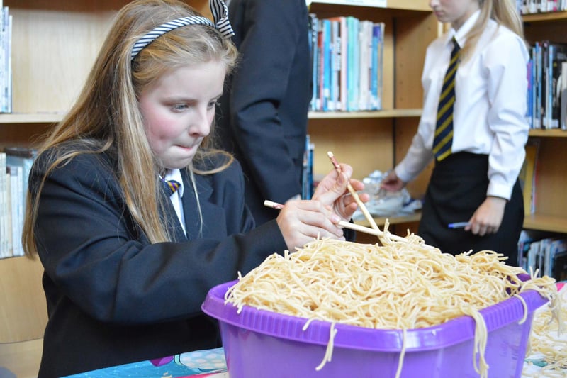 There was a chance to try spaghetti worms as part of Roald Dahl celebrations at Tupton Hall School in 2017