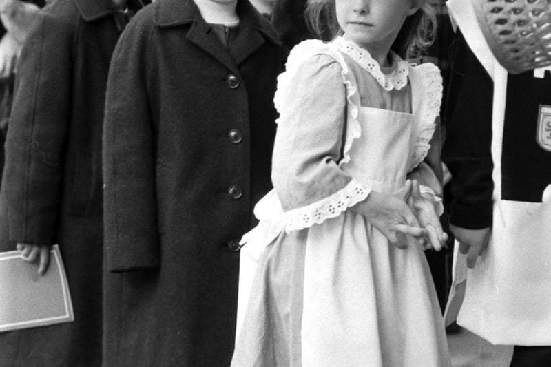 Children from St George's School for Girls dressed in Victorian costume to celebrate the school's centenary - picture taken at Garscube Terrace Edinburgh in October 1988.