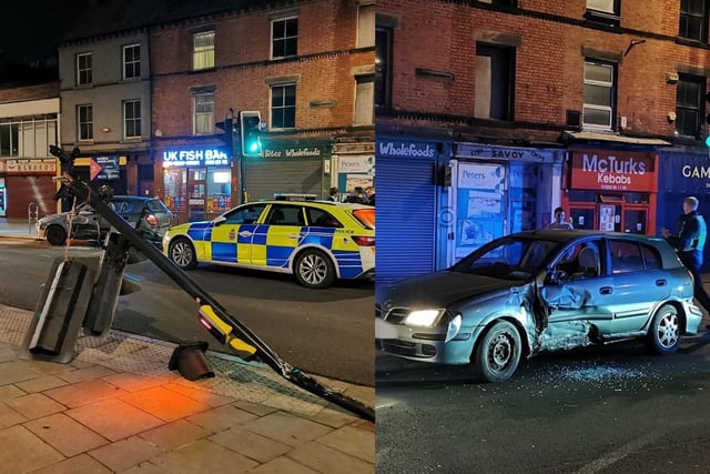On Twitter, DRPU tweeted: "Derby. Driver of this Nissan Almera wanted on suspicion of harassment of ex partner. Allegedly climbed up her drainpipe earlier in the night. Spotted, fails to stop, drives dangerously and then crashes. Arrested. #Crime #ProtectingTheVulnerable"