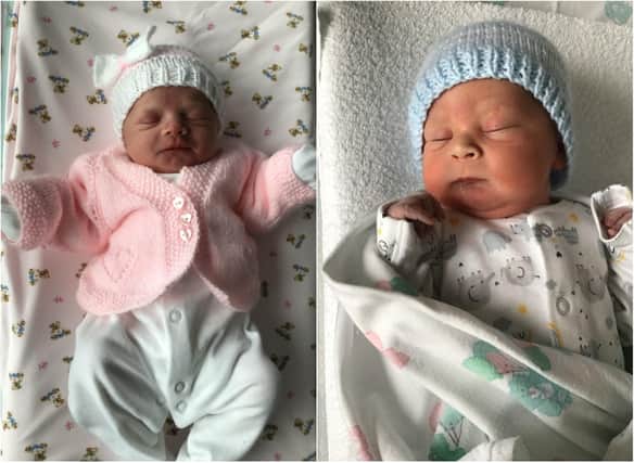 Millie Linley (left) born to parents Laura and Steven Linley alongside Arnie (right) born to Charlotte Sprusen and partner Phil Wilson
