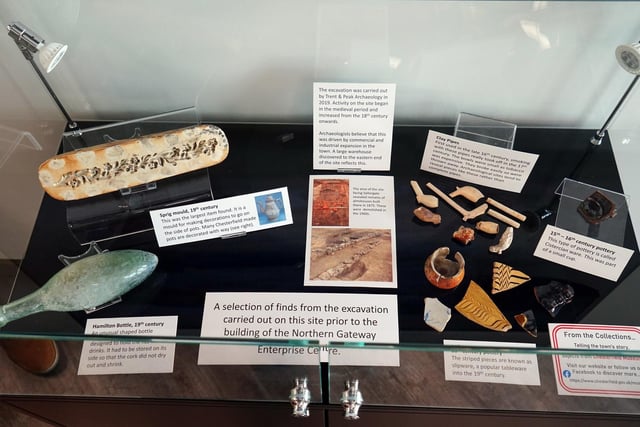 Some of the finds from an archaeological dig on the site are displayed in the reception.