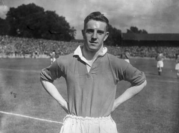 Chesterfield Football Club right back, Stan Milburn pictured in August 1950:   (Photo by Edward G. Malindine/Topical Press Agency/Getty Images)
