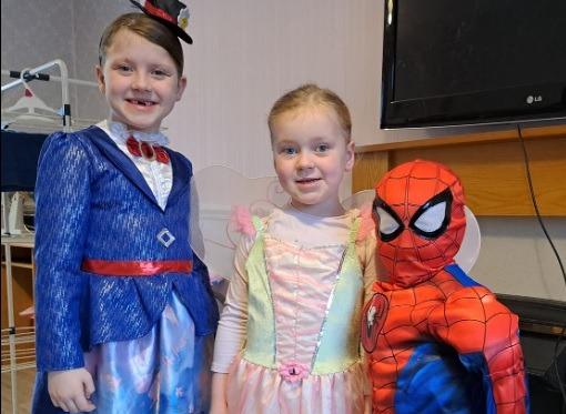 Rebecca Short posts: "Ellie-Mae, 7, as Mary Poppins, Lucie aged 5 as Tinkerbell, Ethan aged 4 as Superman."
