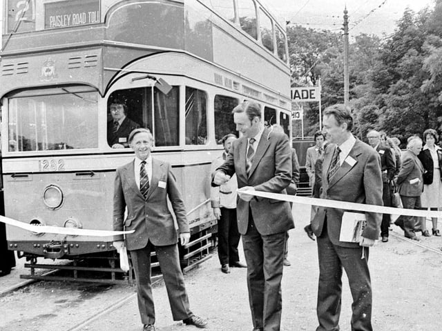 Cutting the ribbon at Crich Tramway Museum, July 1978.