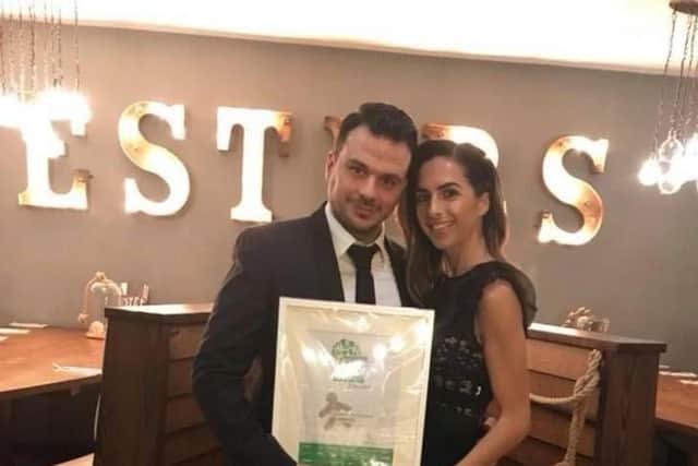Chris Ioannides with his wife Chrisoulla when Chesters enjoyed success in the Chesterfield Food and Drink Awards.